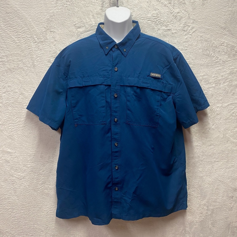 Eddie Bauer Button Down Ripstop Guide Shirt Vented Mens 2XL Blue Outdoor Fishing